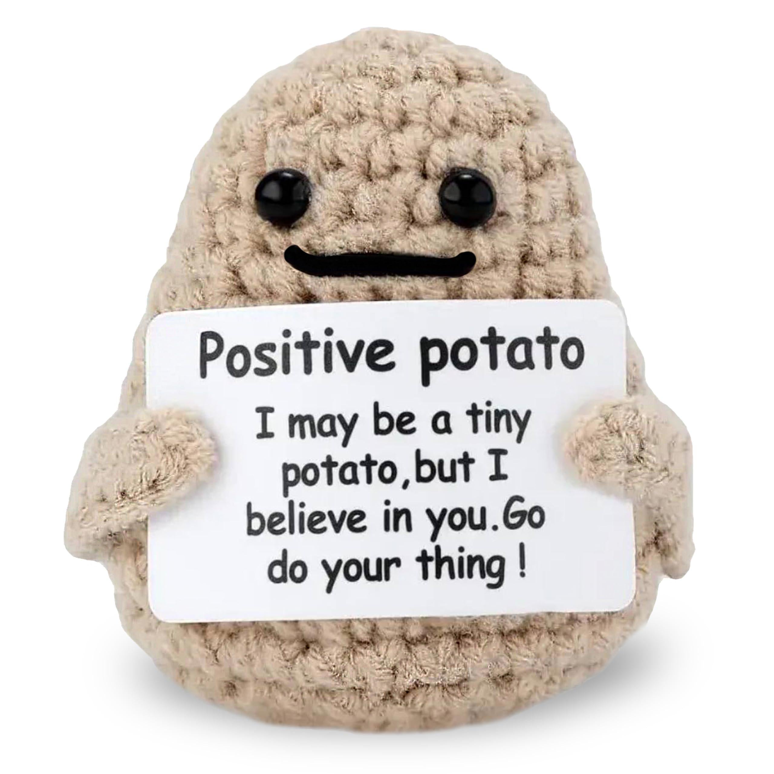 Mini Funny Positive Potato Adorable 3 Inch Knitted Toy with Uplifting Card Collage